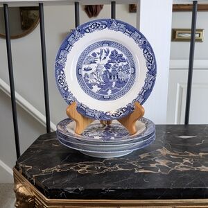 Royal Oak Blue Willow Dinner Plates Set of 4 Vintage USA 10"
